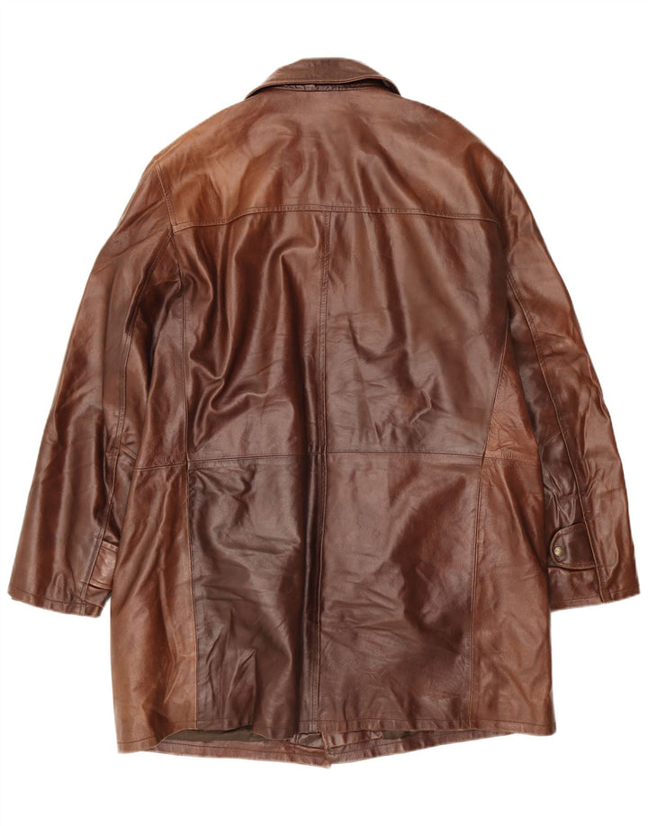Vintage hombres cuero abrigo Reino Unido 44 2XL cuero marrón
