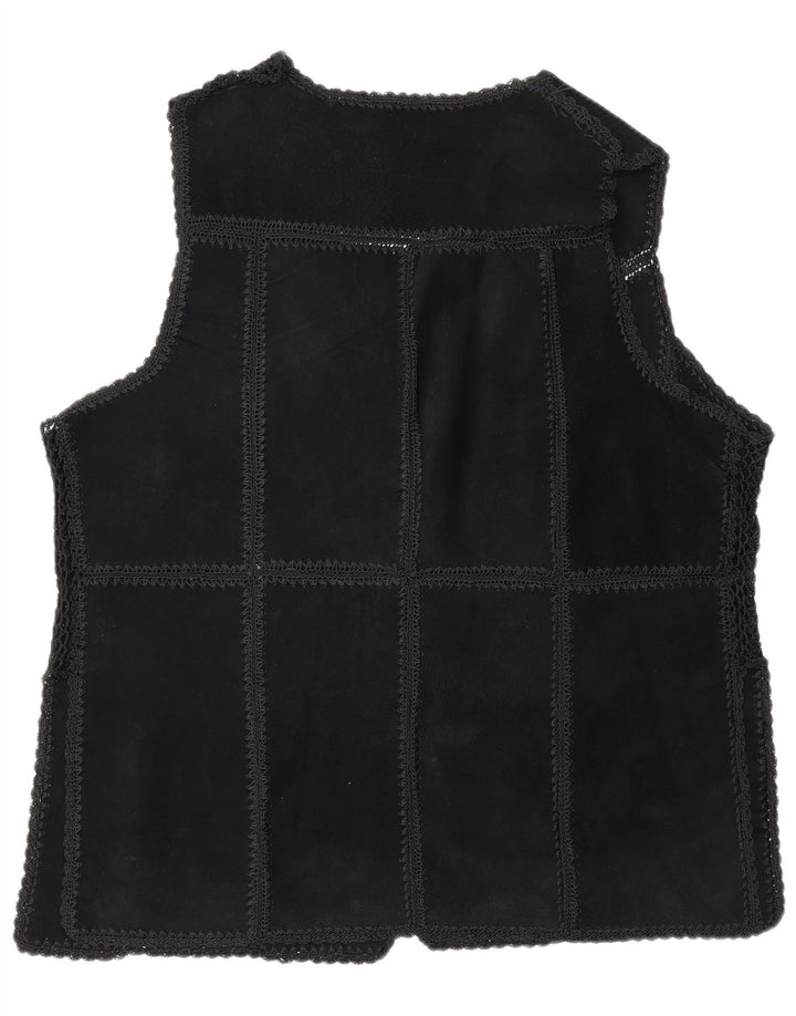 Vintage mujer ante Gilet Reino Unido 16 gran patchwork negro