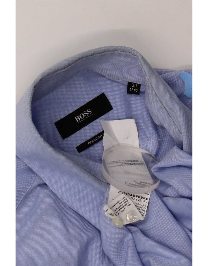 Camisa Hugo Boss Hombre Regular Fit Talla 39 Algodón Azul Medio