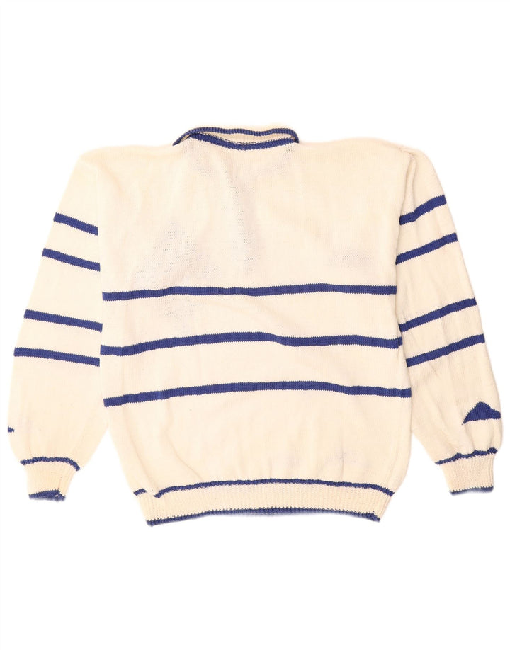 Vintage hombres polo cuello jersey suéter medio blanco geométrico