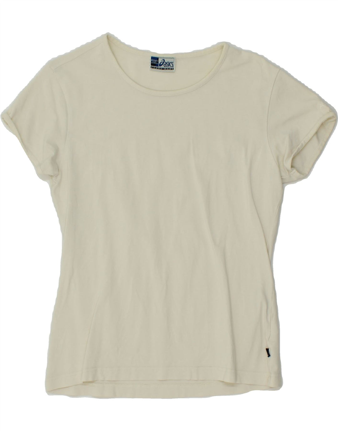 ASICS Womens T-Shirt Top UK 10 Small Off White Cotton Vintage Asics and Second-Hand Asics from Messina Hembry 