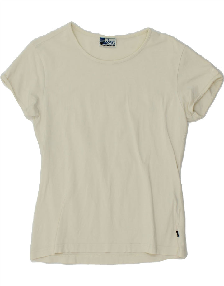 ASICS Womens T-Shirt Top UK 10 Small Off White Cotton Vintage Asics and Second-Hand Asics from Messina Hembry 
