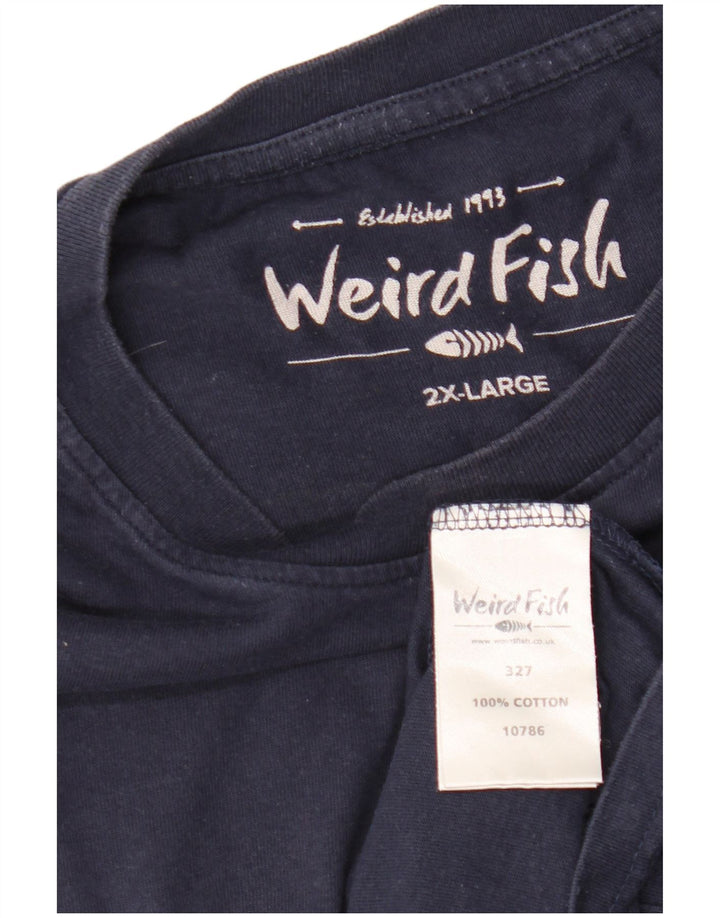 WEIRD FISH Camiseta gráfica para hombre Top 2XL Algodón azul marino