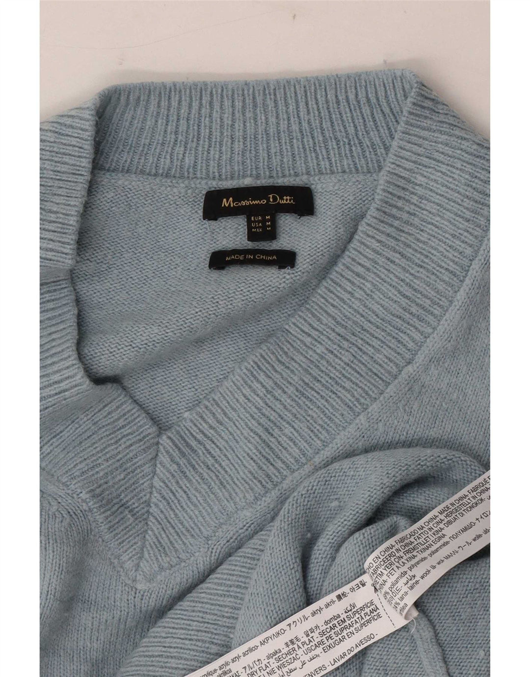 Massimo Dutti Jersey Mujer Cuello Pico UK 44 Poliamida Azul Medio