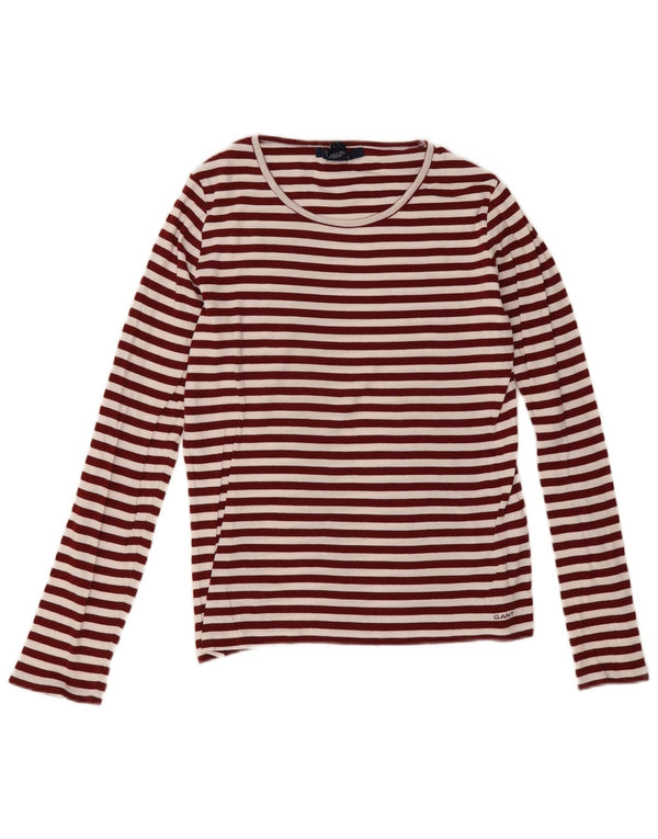 Gant Womens Top Long Sleeve UK 12 Medium Burgundy Striped