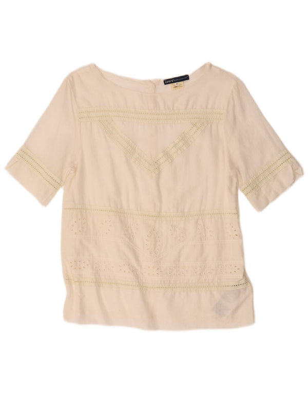 Levi's Blusa de manga corta para mujer de gran tamaño US 0 XS blanco a rayas
