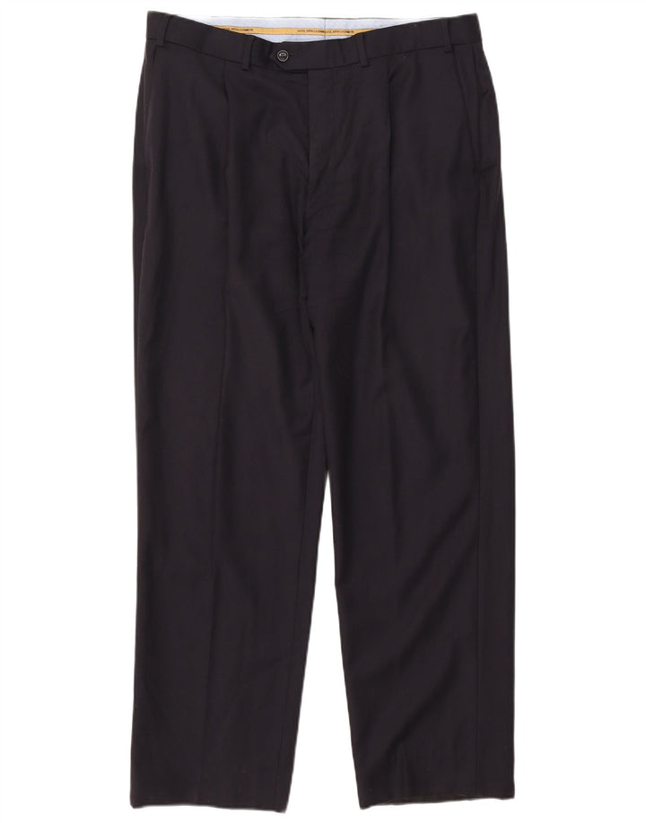 Marks & Spencer Pantalón de traje recto para hombre W36 L31 Lana azul marino