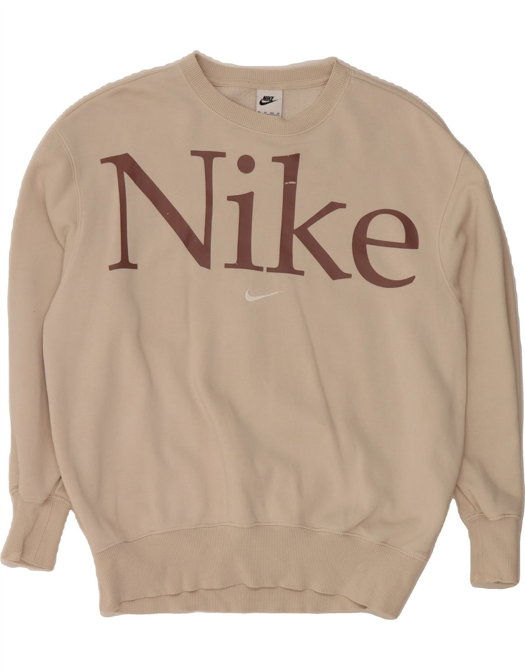 NIKE Mens Graphic Oversized Sweatshirt Jumper XS Beige Cotton Vintage Nike and Second-Hand Nike from Messina Hembry 