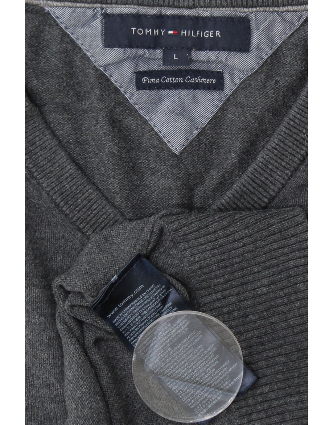 TOMMY HILFIGER Jersey con cuello en V para hombre, talla grande, algodón gris