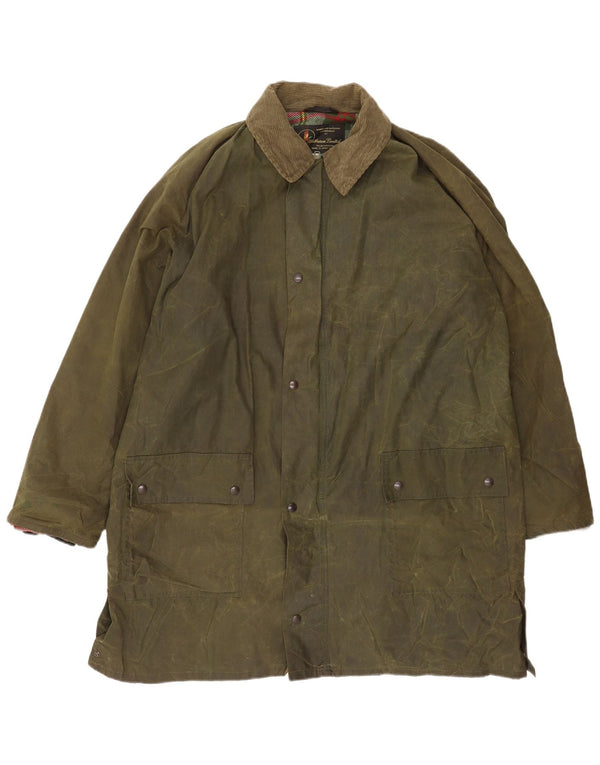 Vintage Mens Country Wear Abrigo de algodón encerado Reino Unido 42 XL Caqui