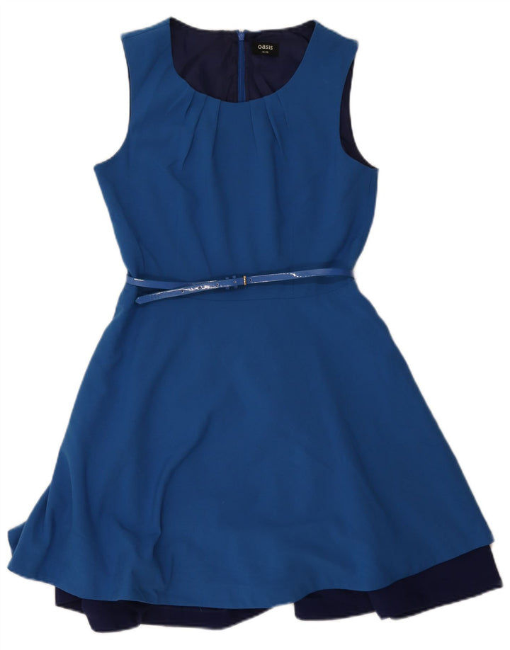 Oasis Vestido acampanado sin mangas para mujer UK 40 Pequeño Poliéster azul