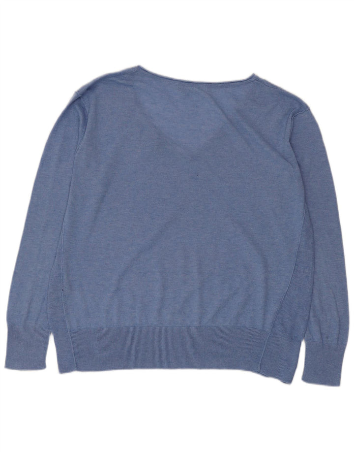 Zara Jersey con cuello en V para mujer UK 44 Poliéster azul medio