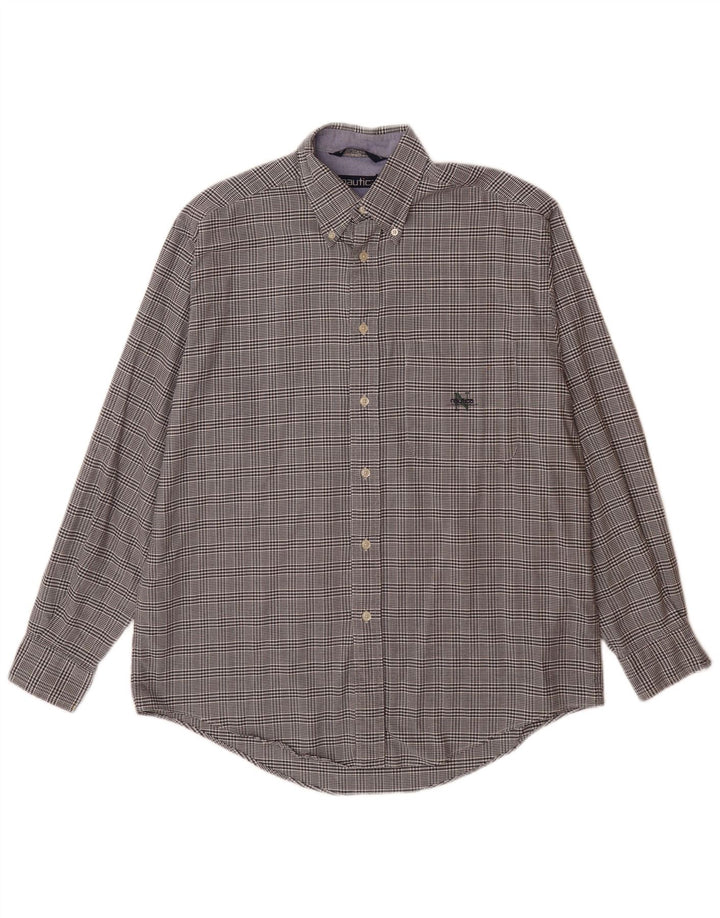 NAUTICA Camisa De Franela Hombre Mediana Azul Marino Pata De Gallo Algodón