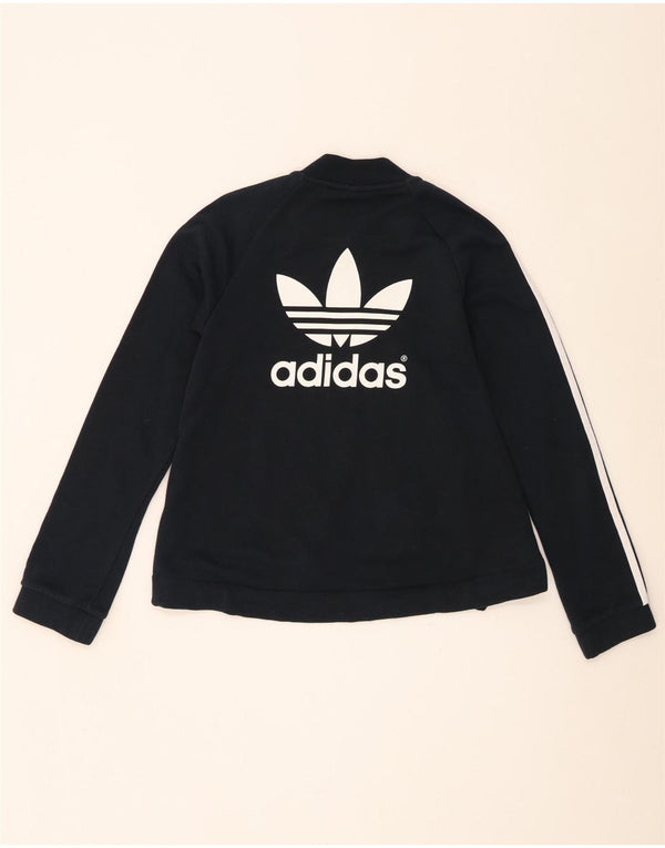 Adidas Mujer Gráfico Chándal Top Chaqueta UK 8 Pequeño Algodón Negro