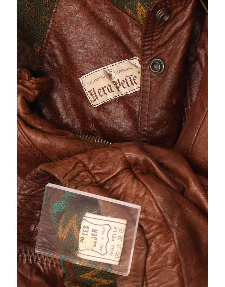 Chaqueta de cuero vintage para hombre IT 50 marrón grande