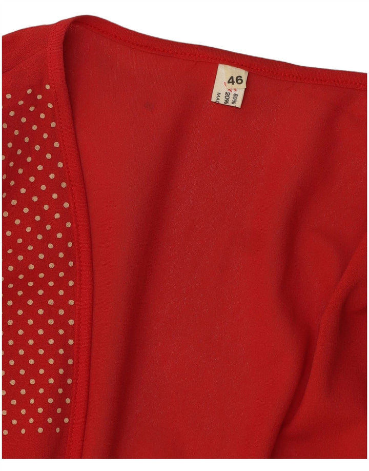 Vintage mujer frente corbata Cardigan Top IT 46 Triacetato manchado rojo grande