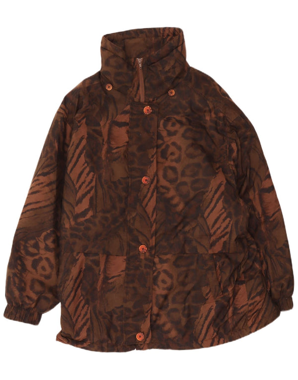 Vintage mujer oversized cortavientos abrigo Reino Unido 10 pequeño marrón animal print