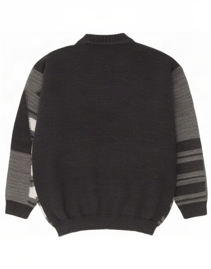 Antonio Baldan Jersey de cuello alto para hombre de lana geométrica gris grande
