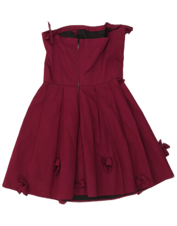 Vintage mujer vestido corto sin tirantes Reino Unido 8 pequeño borgoña