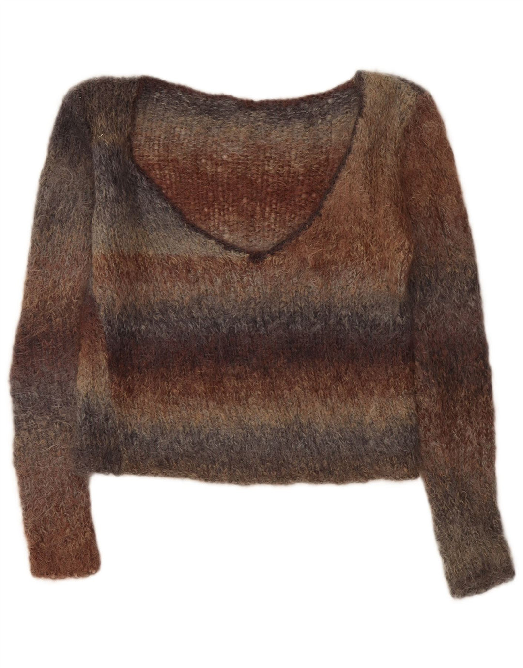 Vintage mujer V-cuello jersey suéter Reino Unido 14 medio multicolor rayas