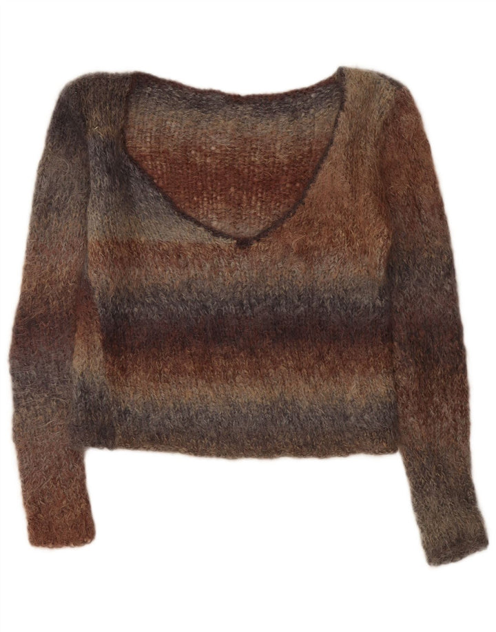 Vintage mujer V-cuello jersey suéter Reino Unido 14 medio multicolor rayas