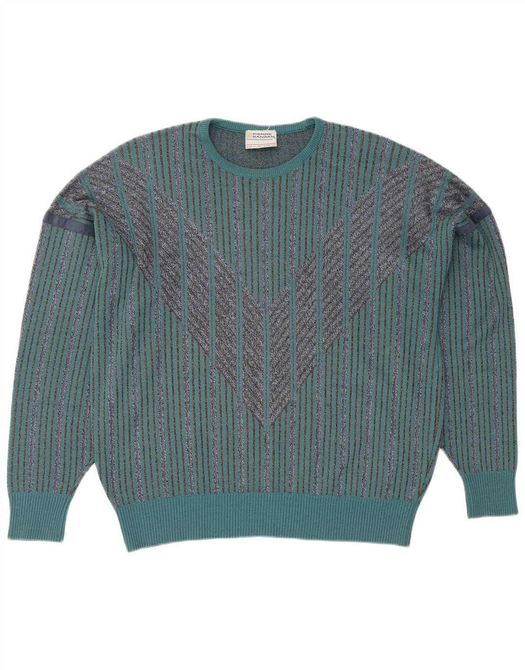 PIERRE SANGAN Suéter De Cuello Redondo Para Hombre Acrílico A Rayas Azul Grande