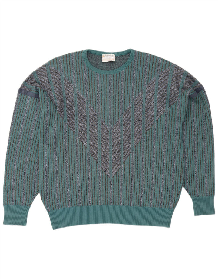 PIERRE SANGAN Suéter De Cuello Redondo Para Hombre Acrílico A Rayas Azul Grande