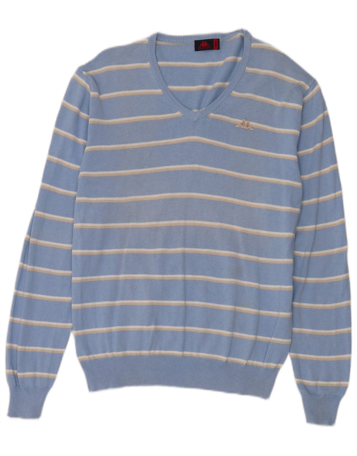 Kappa Hombre Jersey Con Cuello En V De Algodón A Rayas Azul Medio
