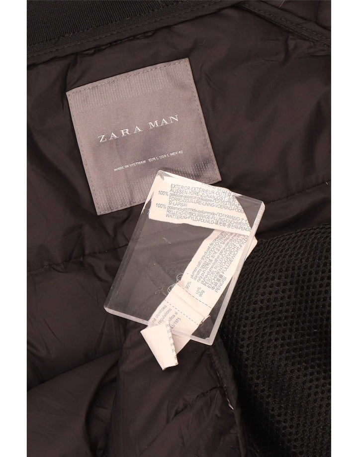 Zara Hombre Chaqueta Acolchada UK 40 Grande Poliéster Negro