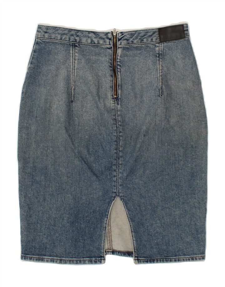 CALVIN KLEIN Womens Distressed Denim Skirt W30 Medium Blue Vintage Calvin Klein and Second-Hand Calvin Klein from Messina Hembry 