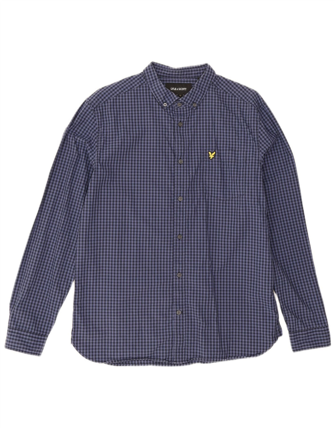 Lyle & Scott Camisa para hombre grande de algodón a cuadros azul marino