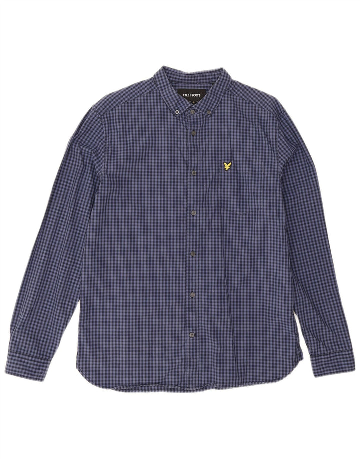 Lyle & Scott Camisa para hombre grande de algodón a cuadros azul marino