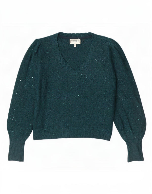 Fat Face Jersey extragrande con cuello en V para mujer UK 10 Small Green Moteado