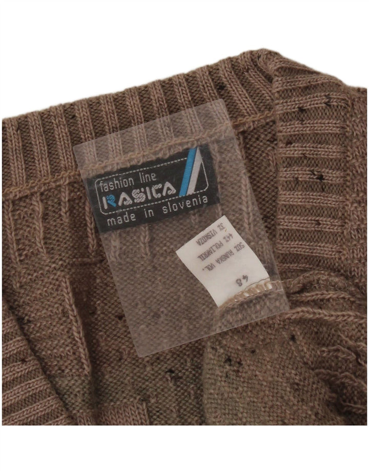 RASICA Mens V-Neck Jumper Sweater IT 48 Medium Brown Geometric Wool