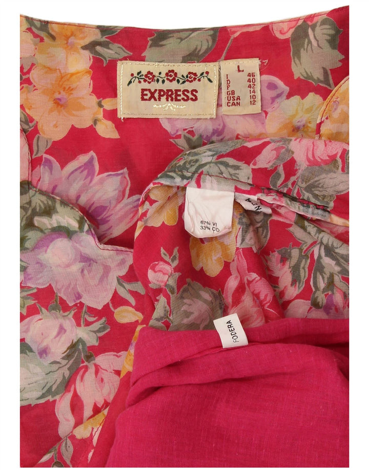 EXPRESS Vestido camisero de manga corta para mujer UK 44 Viscosa floral roja grande