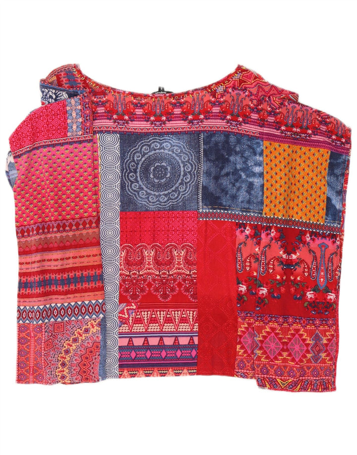 Desigual Mujer Poncho Blusa Top UK 10 Small Multicolor Patchwork