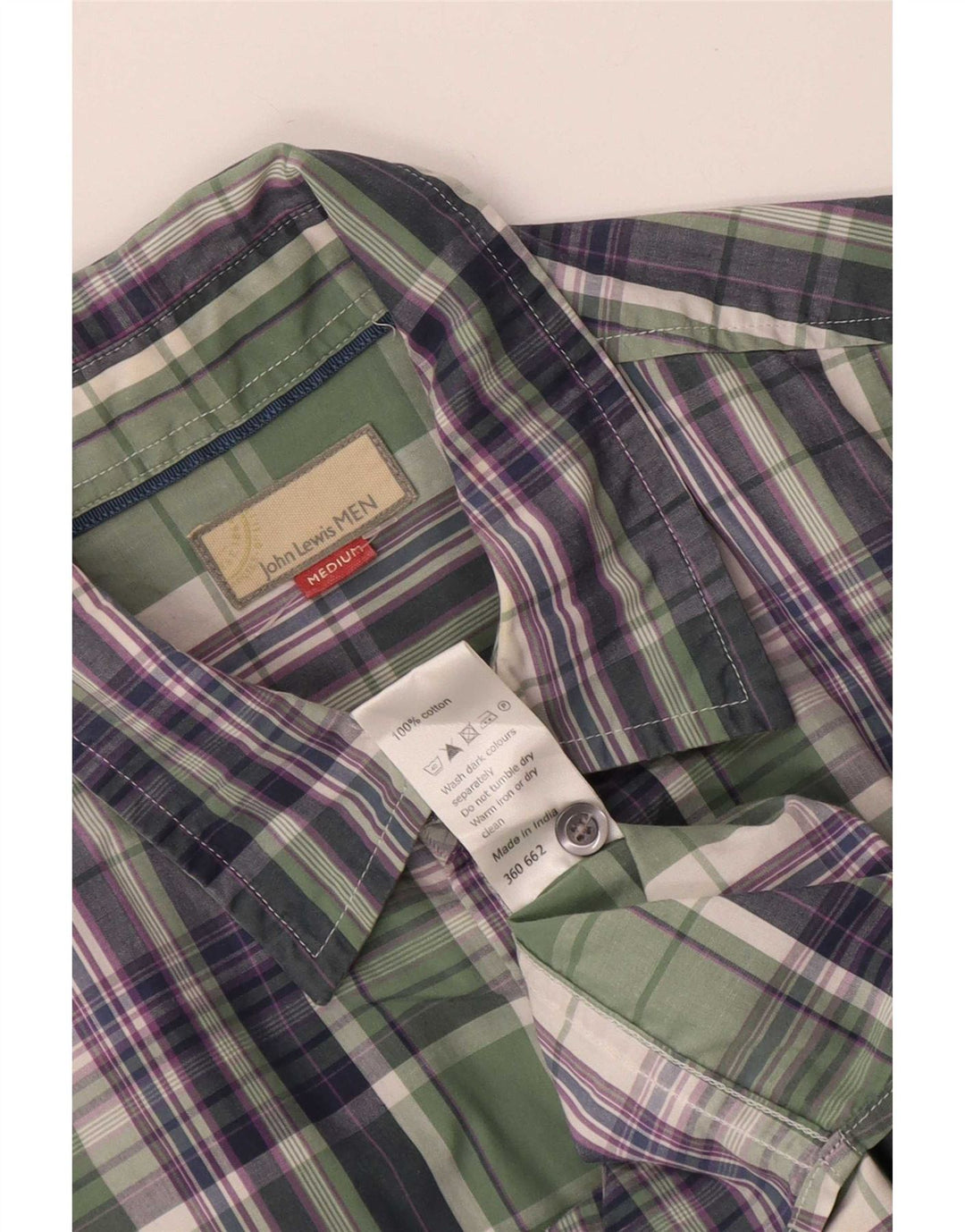Camisa de manga corta para hombre John Lewis de algodón a cuadros verde medio