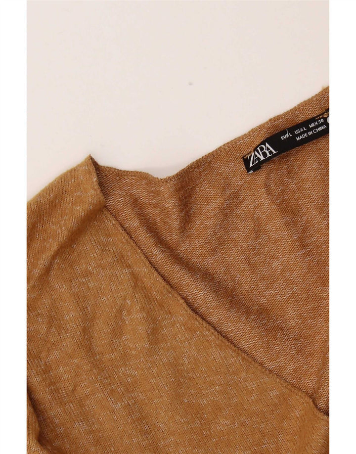 Zara Mujer Top Manga Larga UK 44 Grande Marrón
