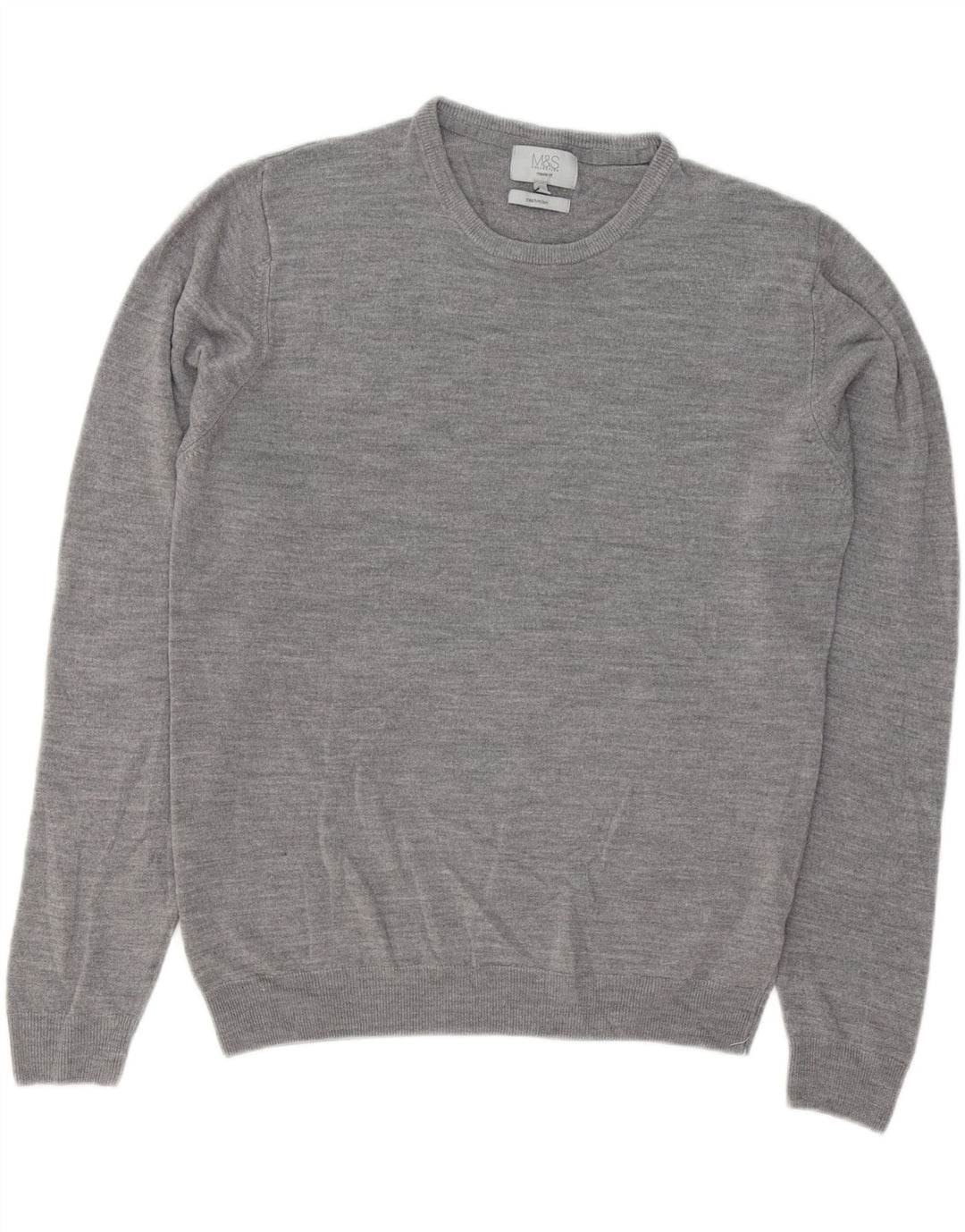 Marks & Spencer Suéter tipo jersey con cuello redondo y corte regular para hombre, talla grande, gris