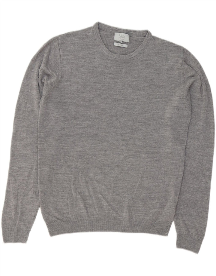 Marks & Spencer Suéter tipo jersey con cuello redondo y corte regular para hombre, talla grande, gris