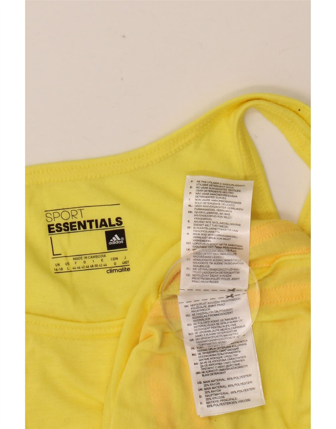 ADIDAS Mujer Climalite Chaleco Top UK 16/18 Grande Amarillo Poliéster