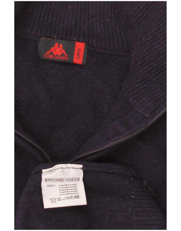 Kappa Mens Zip Neck Jumper Sweater Large Azul Marino Lana De Cordero