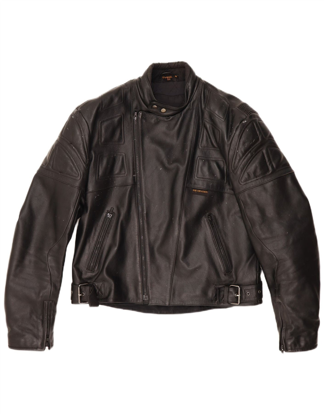 REVENGER Chaqueta de cuero Moto Racer para hombre IT 56 3XL Cuero negro