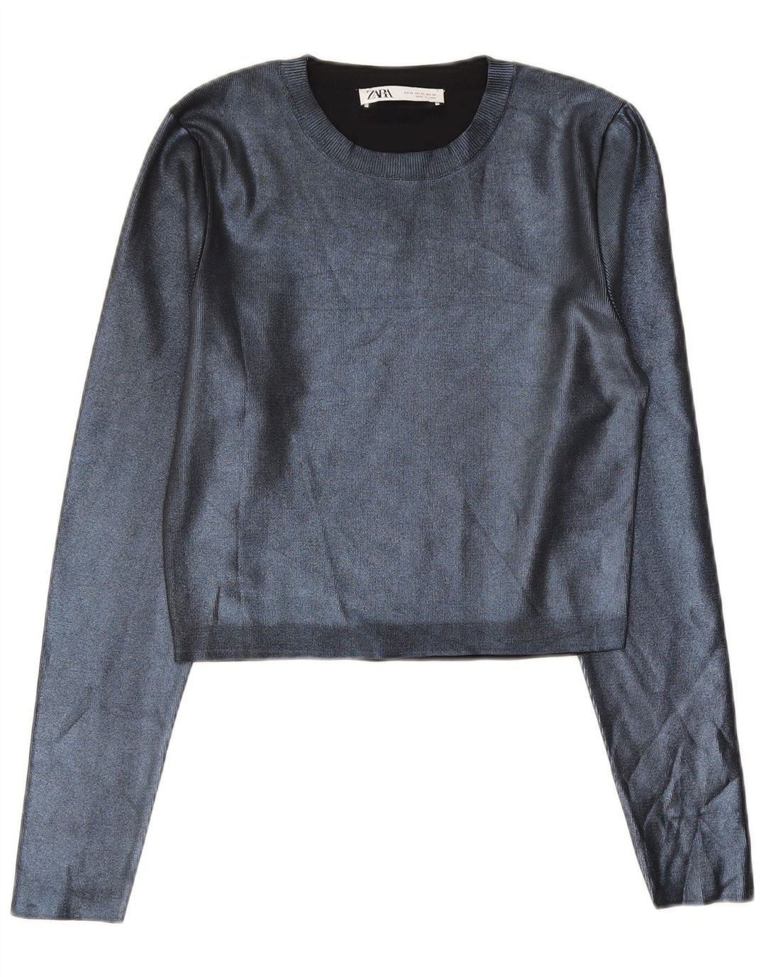 Zara Mujer Crop Top ES 40 XL Poliéster Azul Marino