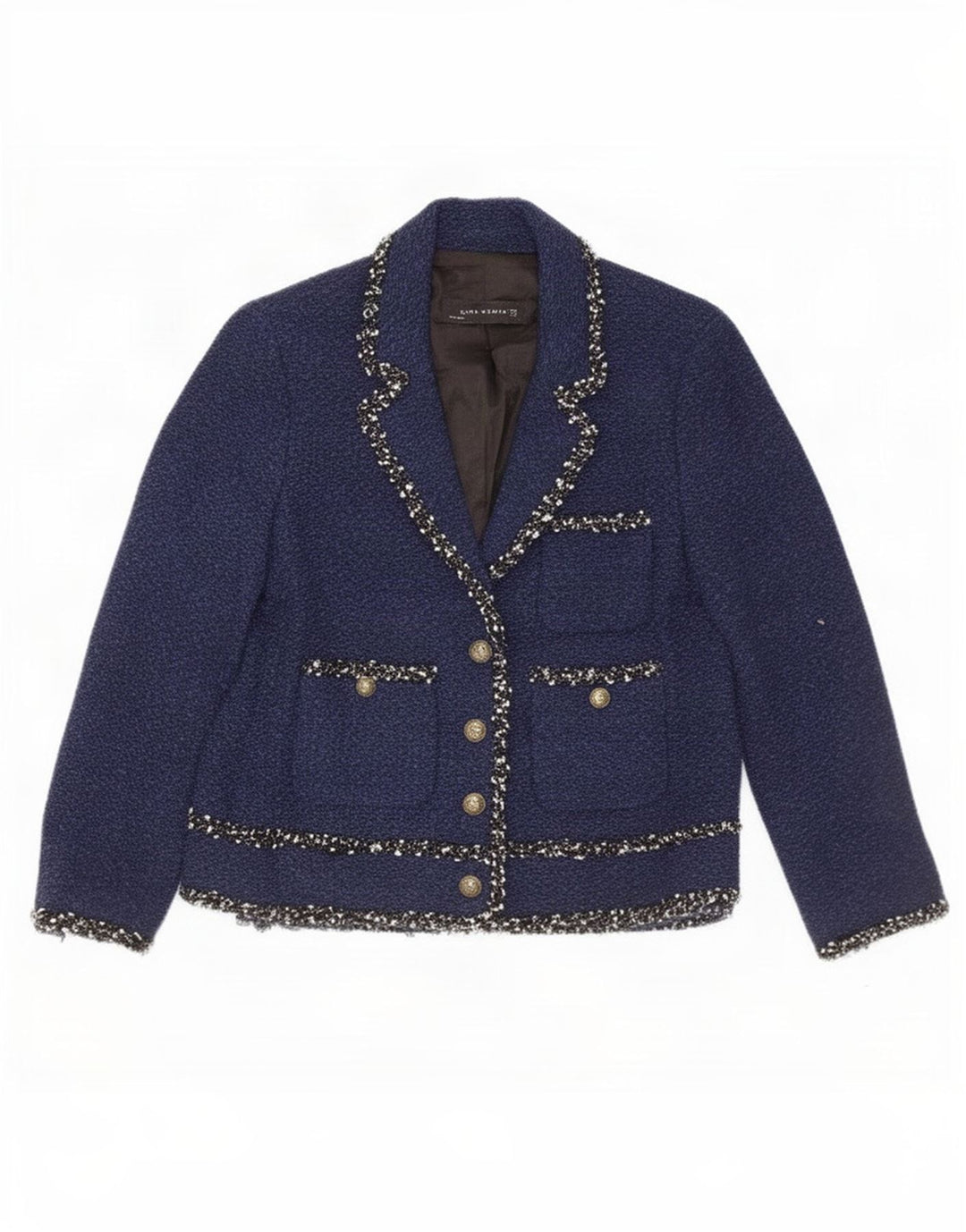 Zara Chaqueta Blazer con 4 Botones y Manga 3/4 para Mujer UK 40 Azul Marino Mediano