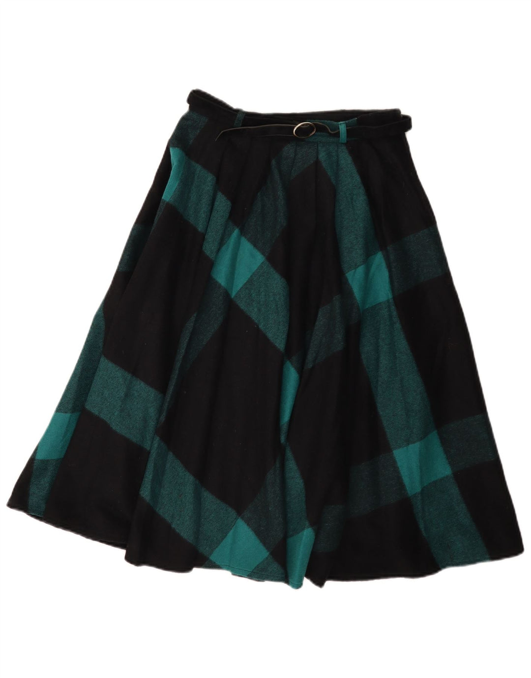 Falda acampanada vintage para mujer IT 42 Mediana W26 Lana de cuadros negros