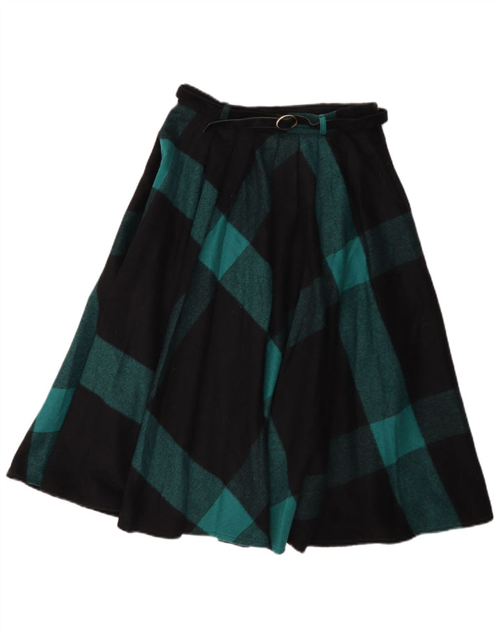 Falda acampanada vintage para mujer IT 42 Mediana W26 Lana de cuadros negros
