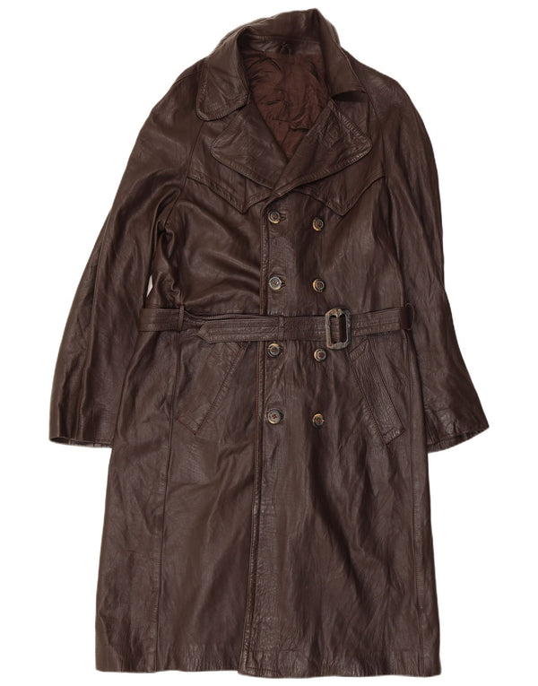 VINTAGE Abrigo de cuero de doble botonadura para mujer IT 52 2XL Cuero marrón