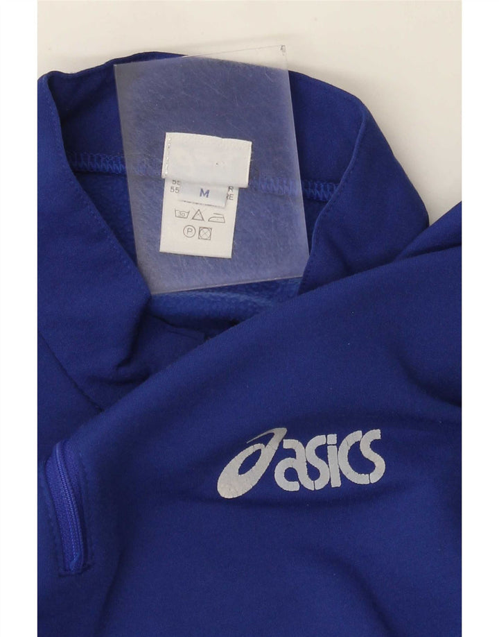 Asics Hombre Zip Neck Sudadera Jumper Azul Medio Colorblock Poliéster