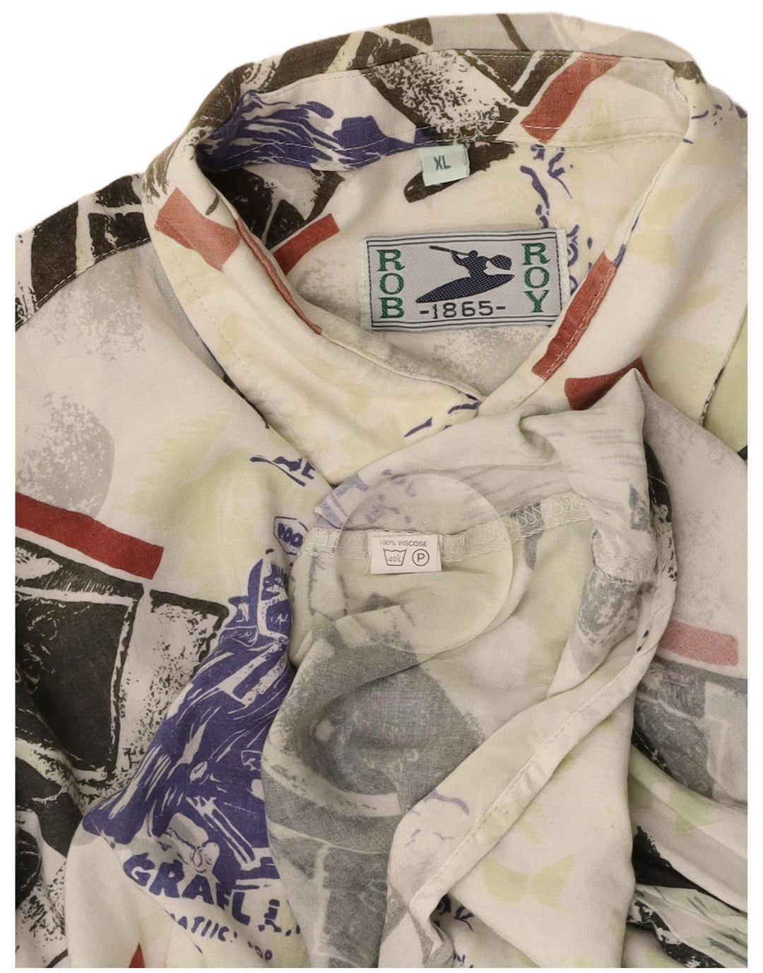 ROB ROY Camisa gráfica de manga corta para hombre XL Viscosa patchwork multicolor